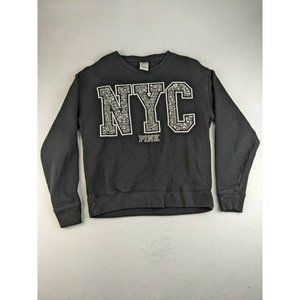 Victorias Secret PINK Sweatshirt Size XS Black Bling NYC New York City Pullover